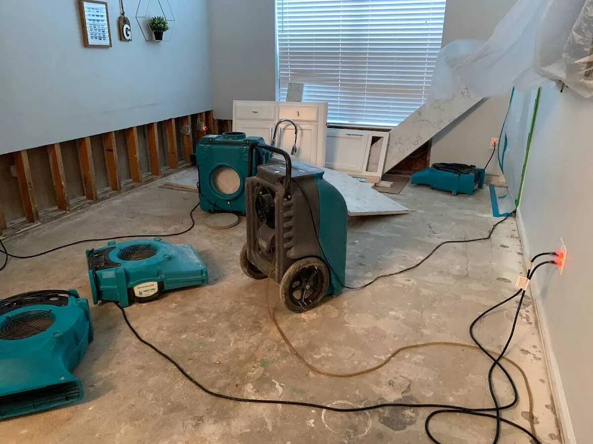 Dehumidifier in flood-cut room for Water Damage Restoration in Lafayette